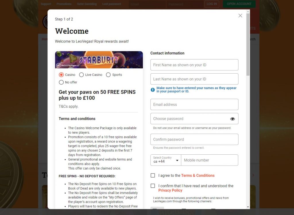 LeoVegas Sign Up Steps