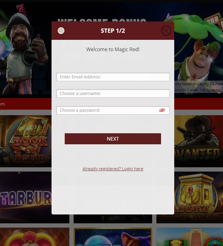 registration steps at Magic Red casino