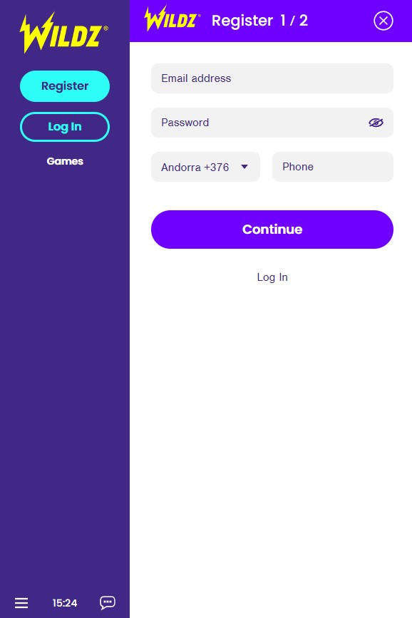 Account Registration at Wildz Casino